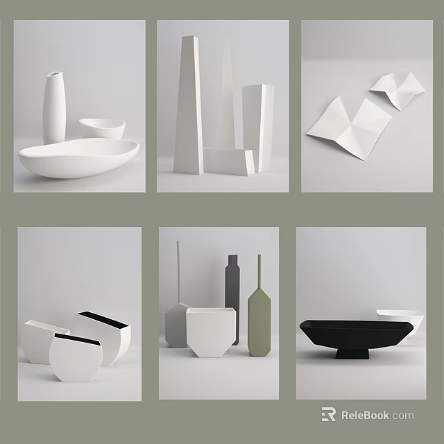 Modern Minimalist Decorative Ornament Combinations With White Black Geometric Shapes For Home Decor 3d model 