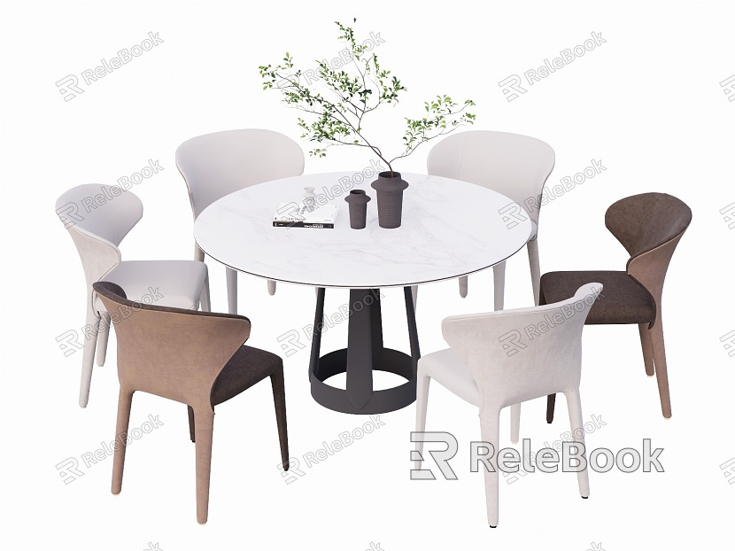 Simple Round Dining Table and Chair model