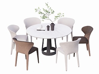 Simple Round Dining Table and Chair 3d model