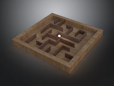 Wooden Square Maze Puzzle with Small White Ball for Daily Entertainment 3d model