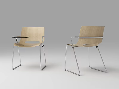 Modern Office Chairs With Wooden Backrest And Seat Metal Frame And Armrests 3d model