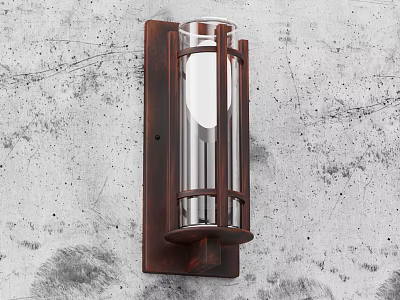 Rustic Wall Sconce With Wooden Frame And Clear Glass Shade On Textured Gray Wall 3d model