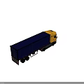 Large Yellow Truck Exterior Design With Blue Cargo Container And Shiny Surface