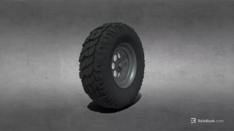 Off Road Vehicle Tire With Deep Tread Pattern And Silver Alloy Rim 3d model 