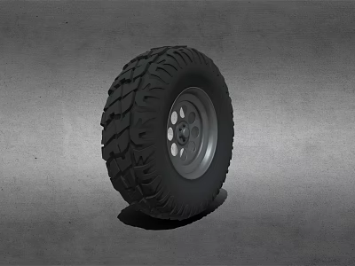 Off Road Vehicle Tire With Deep Tread Pattern And Silver Alloy Rim 3d model