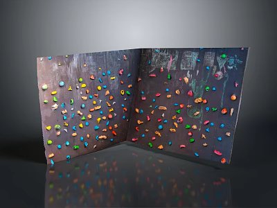 Rustic Stone Wood Climbing Wall With Colorful Holds And Indoor Fitness Design 3d model