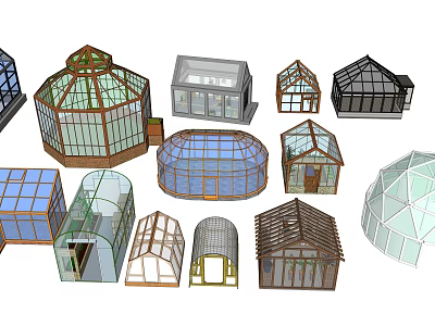 Various Types of Greenhouses with Different Designs and Glass Frame Structures 3d model