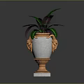 Elegant White Marble Vase With Golden Ornate Base And Green Purple Foliage