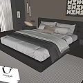 Double bedside table chandelier pillow carpet ornaments 3d model