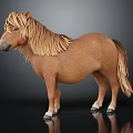 Small Brown Horse Figurine with Long Mane Tail and Shiny Surface on Black Background