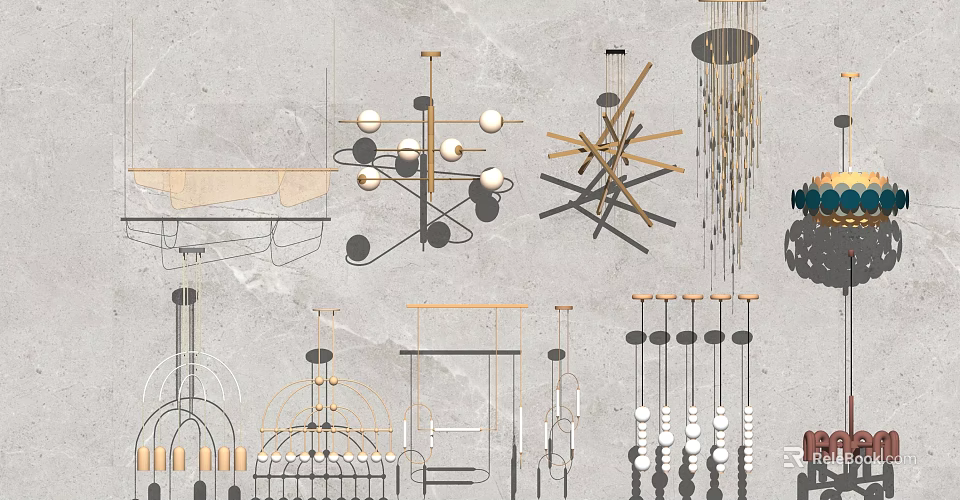Modern Chandeliers With Geometric Shapes And Metallic Structures For Interior Decor 3d model 