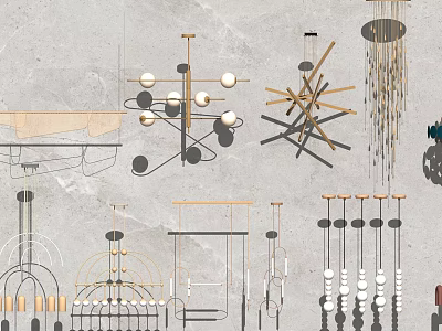 Modern Chandeliers With Geometric Shapes And Metallic Structures For Interior Decor 3d model