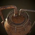 Rustic Aged Copper Industrial Tank With Metal Pipes And Support Frame