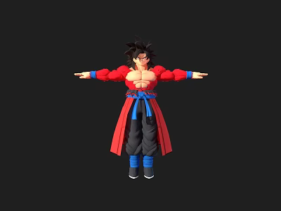 Anime Style Game Movie Character With Spiky Black Hair Red Robe Blue Sash Open Arms 3d model
