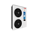 GREE White Air Conditioner Fan Outdoor Unit With Dual Black Fans And Blue Label