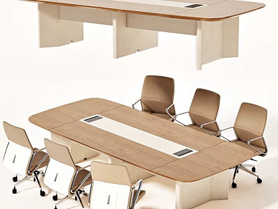 Modern Office Conference Table With Wooden Top And Ergonomic Chairs 3d model