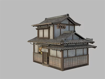 Traditional Japanese Ancient Building With Two Story Wooden Structure And Tile Roof 3d model