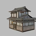 Traditional Japanese Ancient Building With Two Story Wooden Structure And Tile Roof