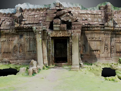 Intricate Ancient Temple Stone Carvings On Sculpted Walls And Decorative Columns 3d model