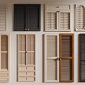 Diverse Wardrobe Doors Featuring Different Designs Colors Shutter Panels And Drawers 3d model