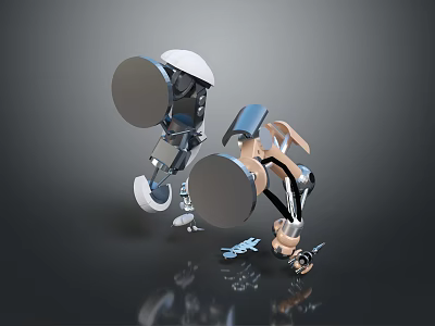 3D Rendered Game Movie Robot Characters With Metallic Silver White Brown Design In Interactive Poses 3d model