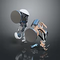 3D Rendered Game Movie Robot Characters With Metallic Silver White Brown Design In Interactive Poses