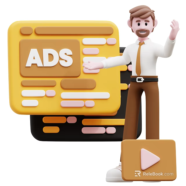 Man Presenting Digital Marketing Ads With Play Button Interface On Screen 3d model