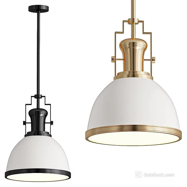 Stylish Modern Pendant Lights With Gold Black Metal Frames And White Shades 3d model 