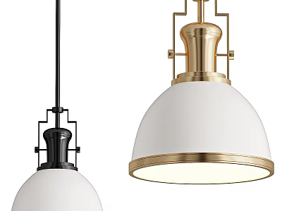 Stylish Modern Pendant Lights With Gold Black Metal Frames And White Shades 3d model
