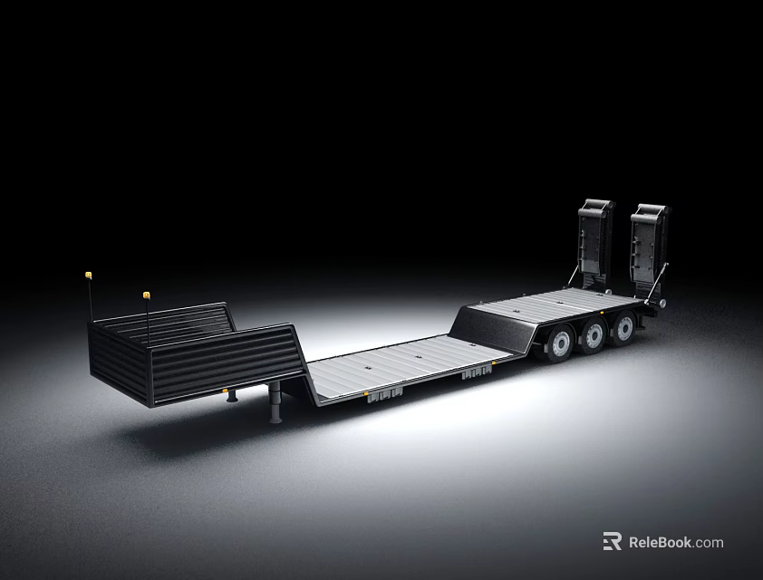 Heavy Duty Flatbed Trailer Functional Vehicle In Studio Lighting 3d model 