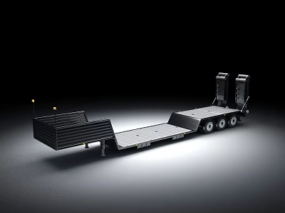 Heavy Duty Flatbed Trailer Functional Vehicle In Studio Lighting 3d model