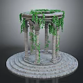 Classic Stone Circular Gazebo With Columns Ivy Vines And Tiered Stone Steps