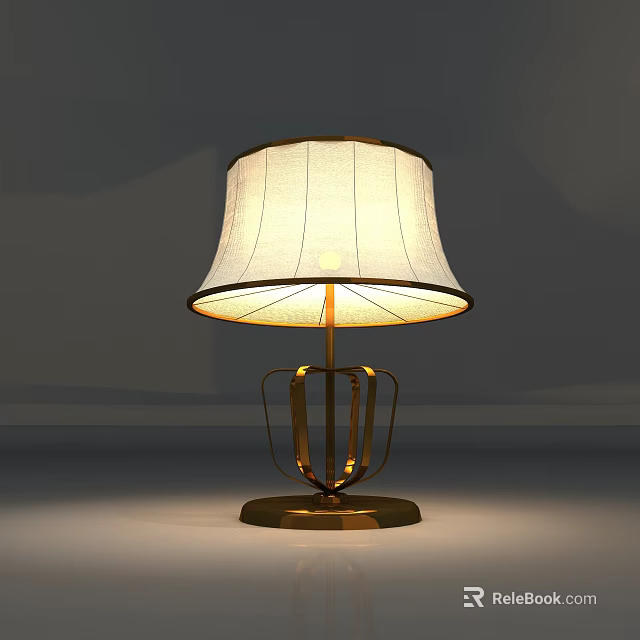 Elegant Modern Table Lamp With White Lampshade And Golden Metal Frame 3d model 