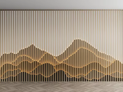 Modern Sofa Background Wall With Mountain Shaped Design And Wooden Slats 3d model