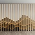 Modern Sofa Background Wall With Mountain Shaped Design And Wooden Slats