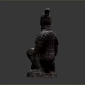 Detailed Ancient Terracotta Warrior Sculpture Kneeling Figure With Armor And Topknot