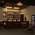 Modern Bar Interior Design With Wooden Counter Shelves Bottles And Seating