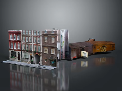 Detailed Architectural Building Model With Red Brown White Buildings Storefronts And Windows 3d model