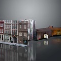 Detailed Architectural Building Model With Red Brown White Buildings Storefronts And Windows