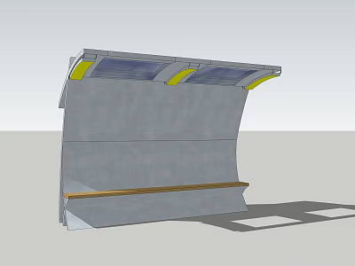 Modern Bus Station Shelter With Gray Structure Wooden Bench Transparent Roof And Yellow Accents 3d model