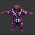 Brown Bear Statue With Blue Geometric Patterns And Outstretched Arms