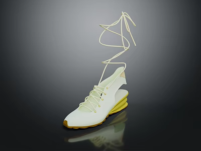 White Stylish Sneakers With Long Wrapped Laces And Yellow Platform Sole 3d model