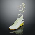 White Stylish Sneakers With Long Wrapped Laces And Yellow Platform Sole