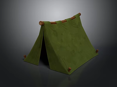 Green Canvas Tent Structure With Wooden Support Poles And Green Fabric 3d model