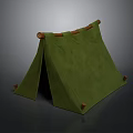 Green Canvas Tent Structure With Wooden Support Poles And Green Fabric
