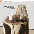 Modern Decorative Ornament Set With Golden Metal Wire Candleholder And White Candles On Wooden Table