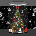 Christmas Themed Window Display With Decorated Tree Snowflakes Gifts And Merry Christmas Sign