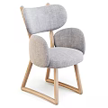 Modern Brown Leather Single Chair With Rounded Backrest Armrests And Wooden Legs