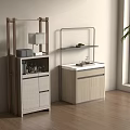 Modern Wooden and Gray Storage Lockers with Shelves and Countertop for Interior Design