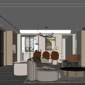 Modern Living Dining Room Interior With Comfortable Sofa Dining Table And Chandelier 3d model